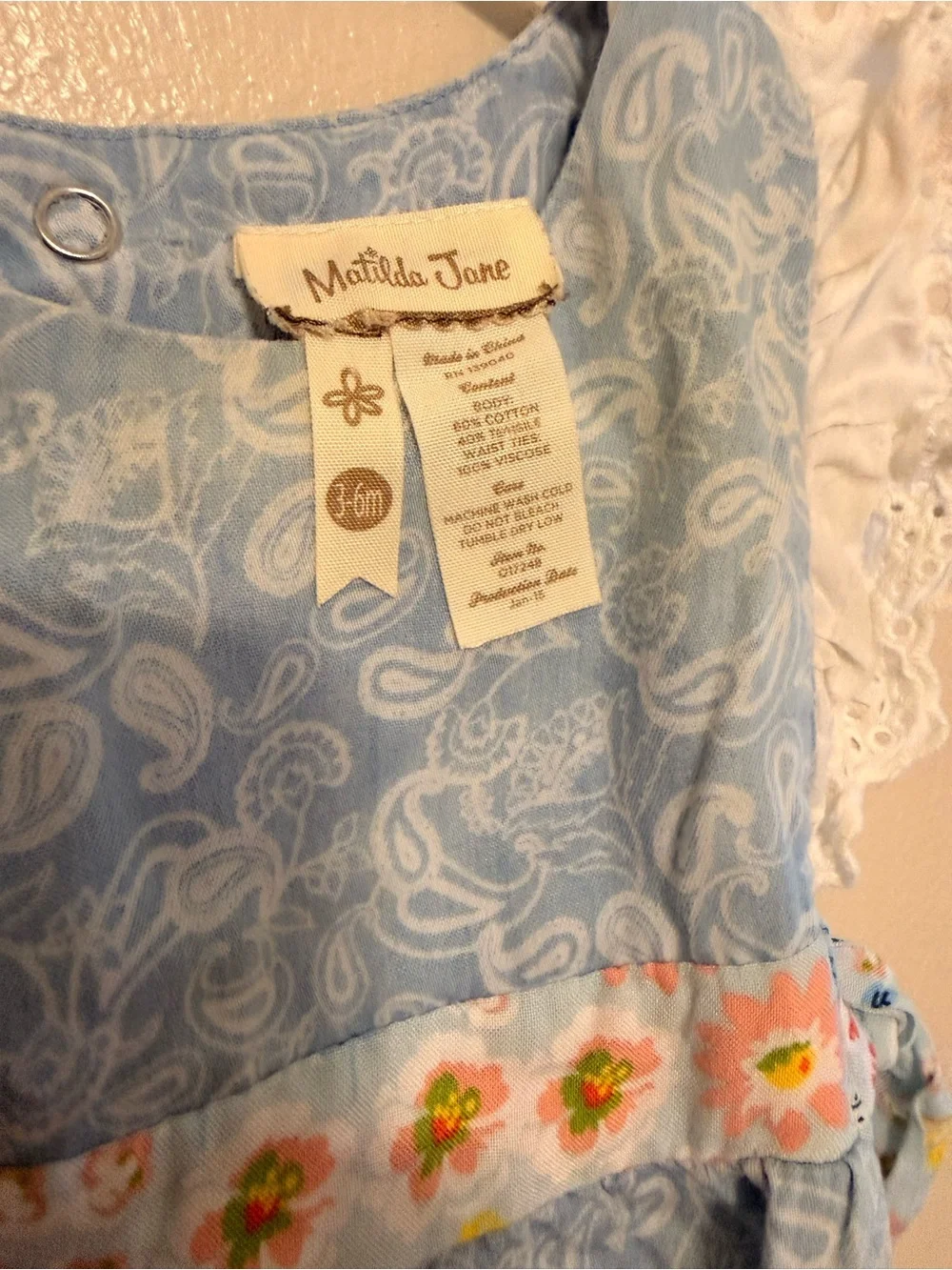 Matilda Jane 3-6M Blue Paisley Bubble Romper Eyelet Ruffle Floral Bows